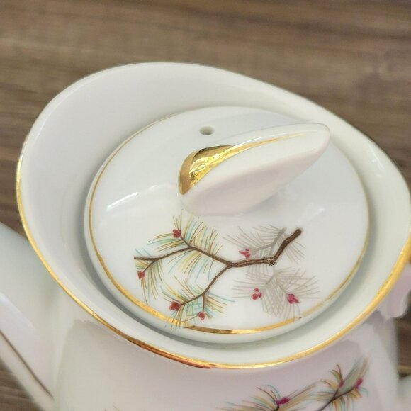 Vintage Pinecone Porcelain Coffee/Tea Pot With Lid, Brown & Gold Tree Branch & - Picture 5 of 13